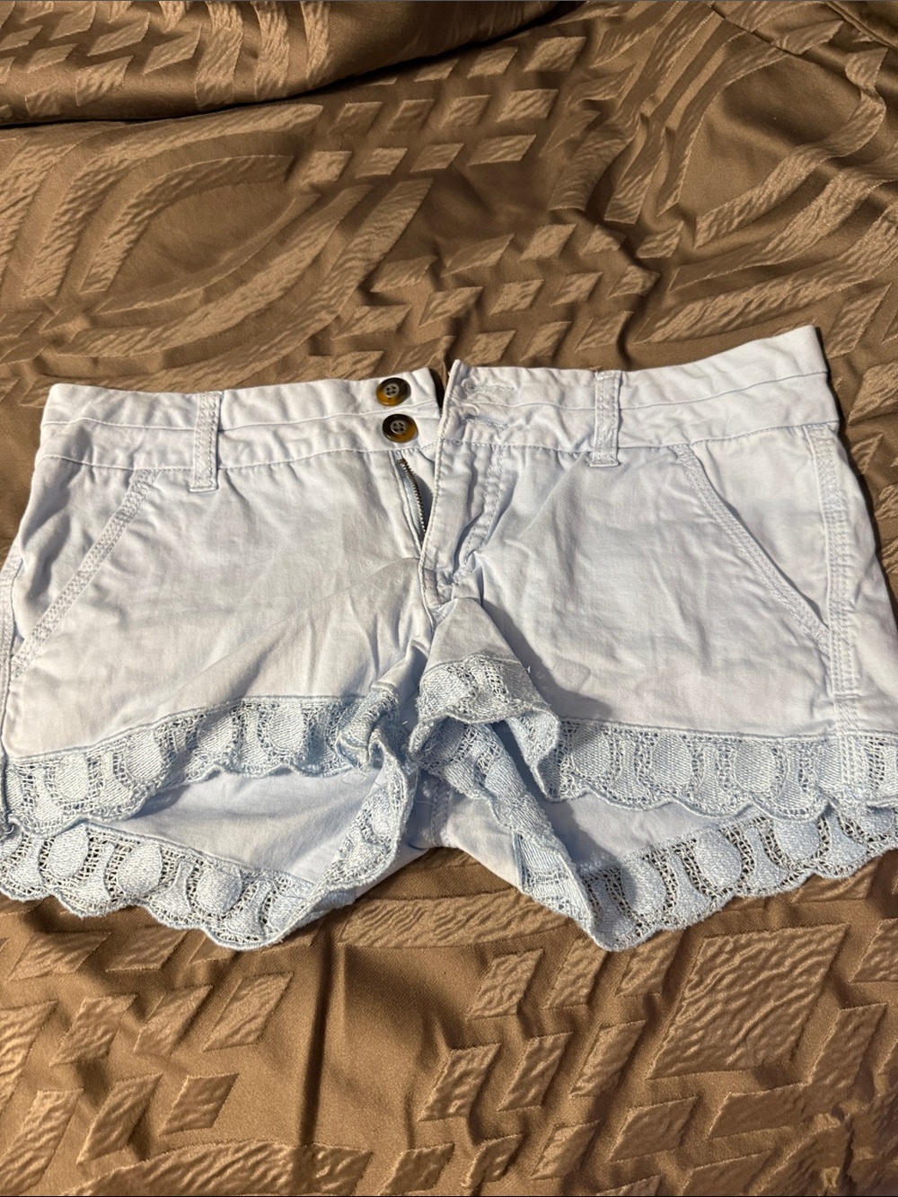 Women’s Light Blue Crochet Trim Shorts
